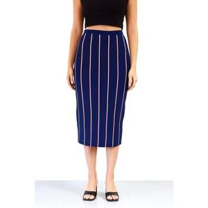 Rachel Roy Pencil Skirt Midi Skirt High-Rise Striped Navy Blue Red Size XS NWOT